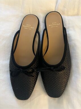 ANN MASHBURN Black Woven Mule Flats